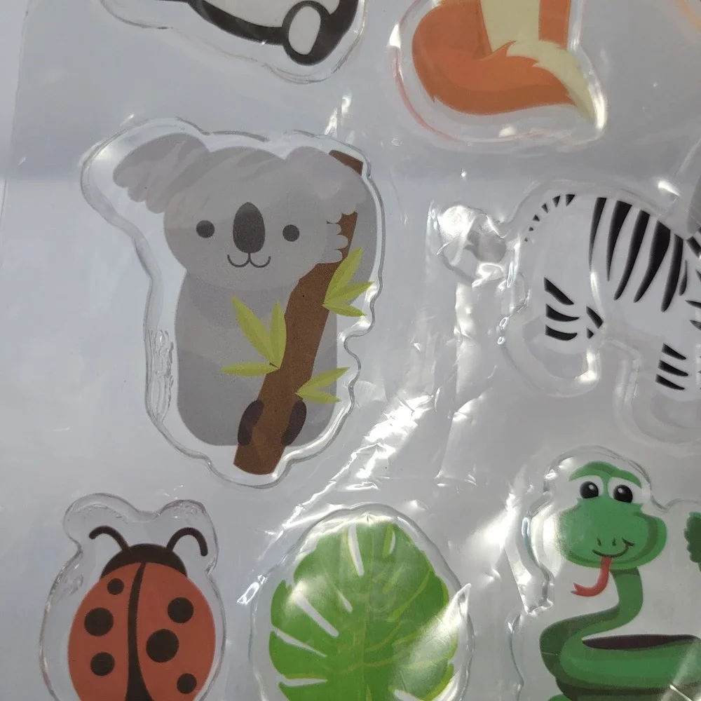 Jungle Gel Animal Party‎ Decorations Supplies Safari Puffy Zoo Stickers Set New